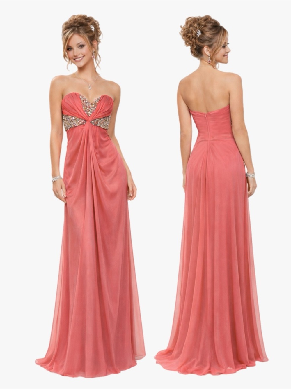 Vintage Y2K As U Wish Strapless Jeweled Coral Prom Dress Juniors Size 5